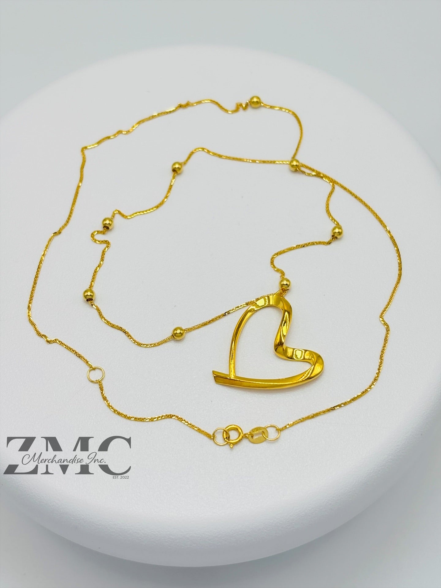18K Gold Attached Heart with Ball Necklace