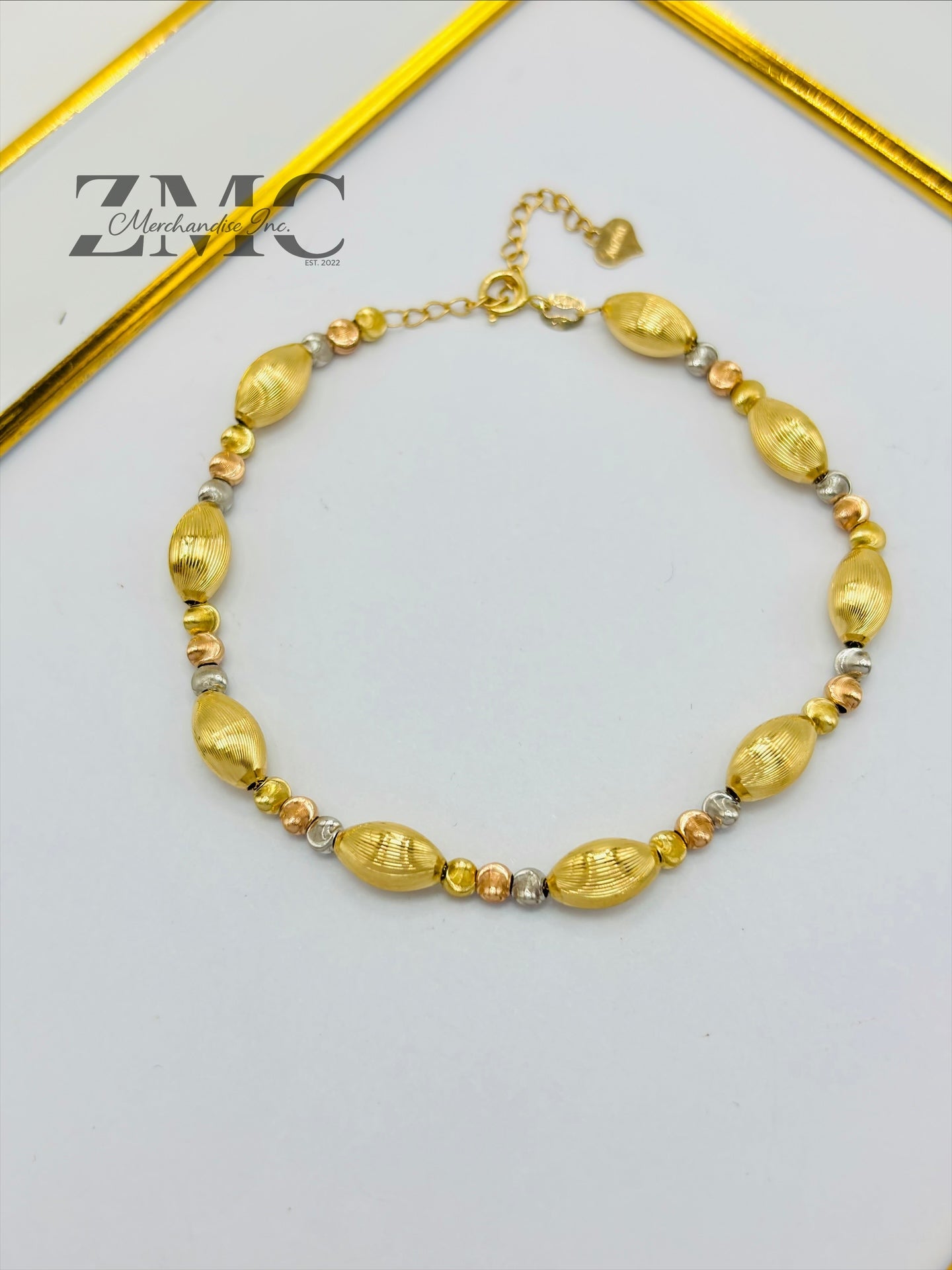 18K Gold Tri-Color Cats Eye Ball and Oval Bracelet