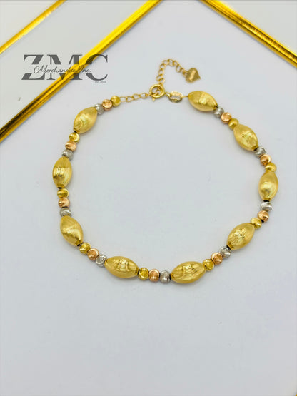 18K Gold Tri-Color Cats Eye Ball and Oval Bracelet