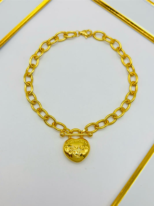 18K Gold with Heart Charm Bracelet