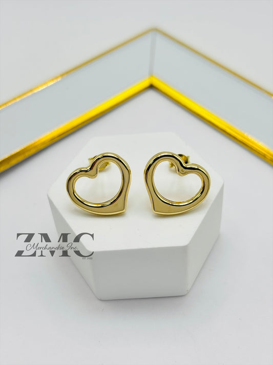 18K Gold Open Heart Earrings