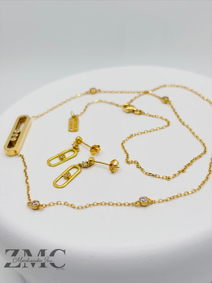 18K Gold Necklace and Earrings Set