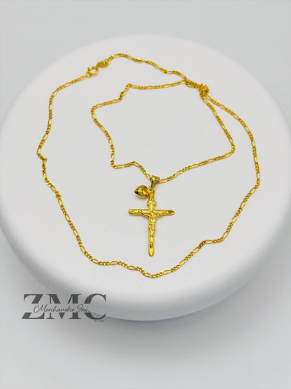 18K Gold Cross & Heart Necklace