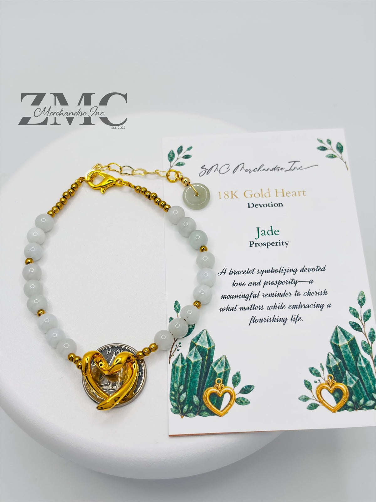 18K Gold Open Heart Jade Bracelet (Electroform Heart)
