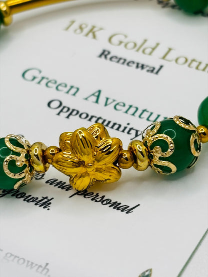 18K Gold Lucky Lotus Flower Aventurine Bracelet ( Hollow Empty Inside)