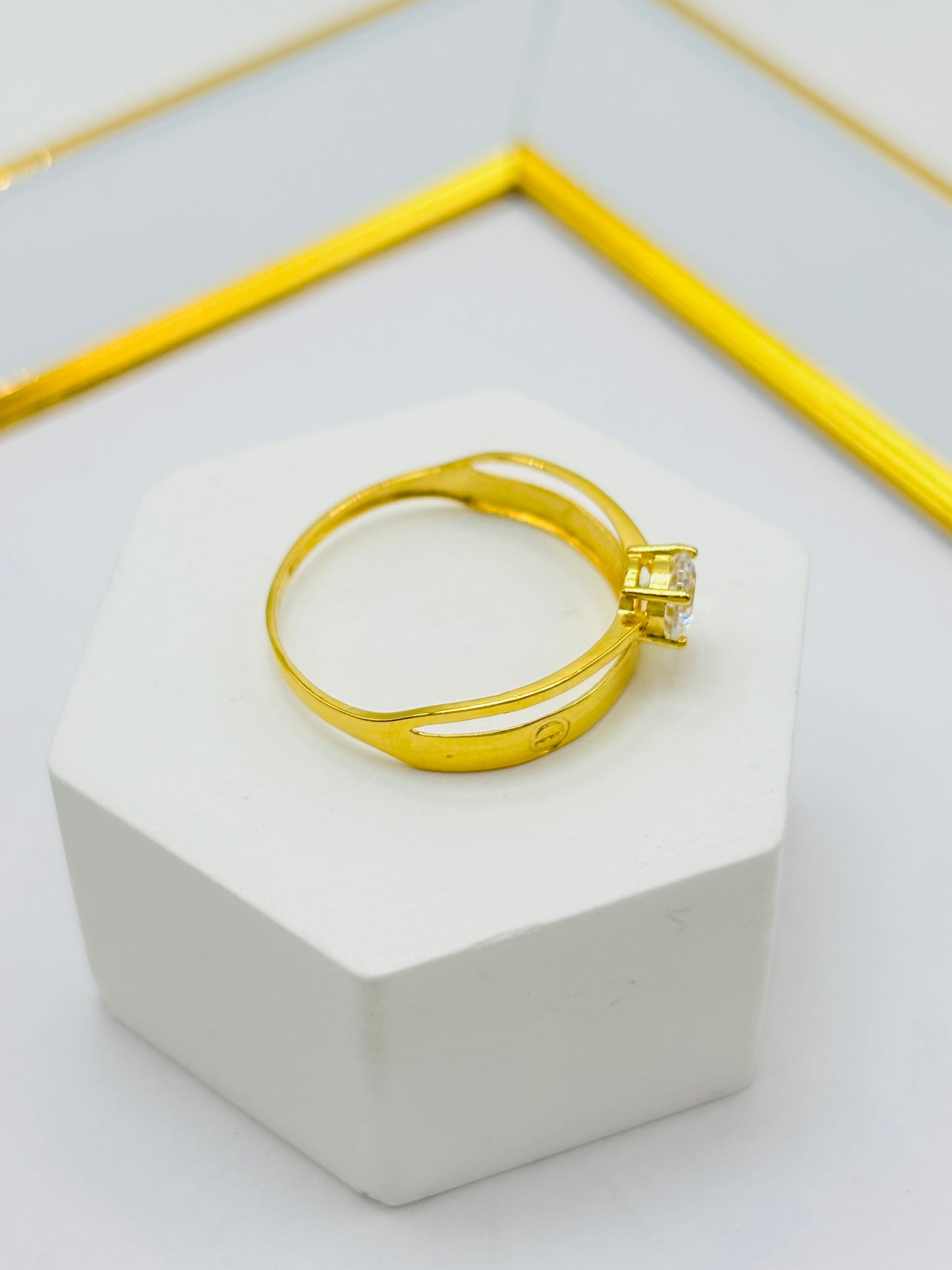 18K Gold Wedding Band with Stone Ring