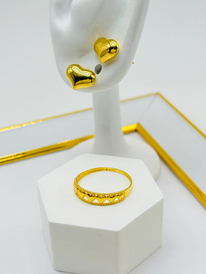 18K Gold Heart Earring and Ring Set