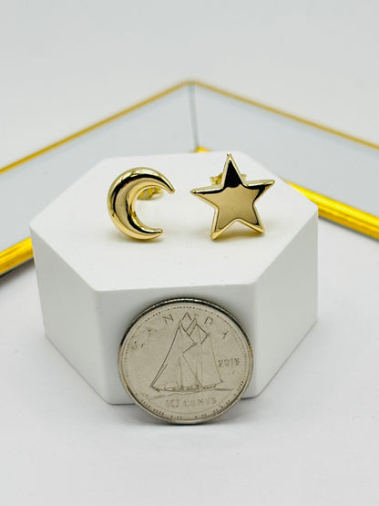18K Gold Moon & Star Earrings
