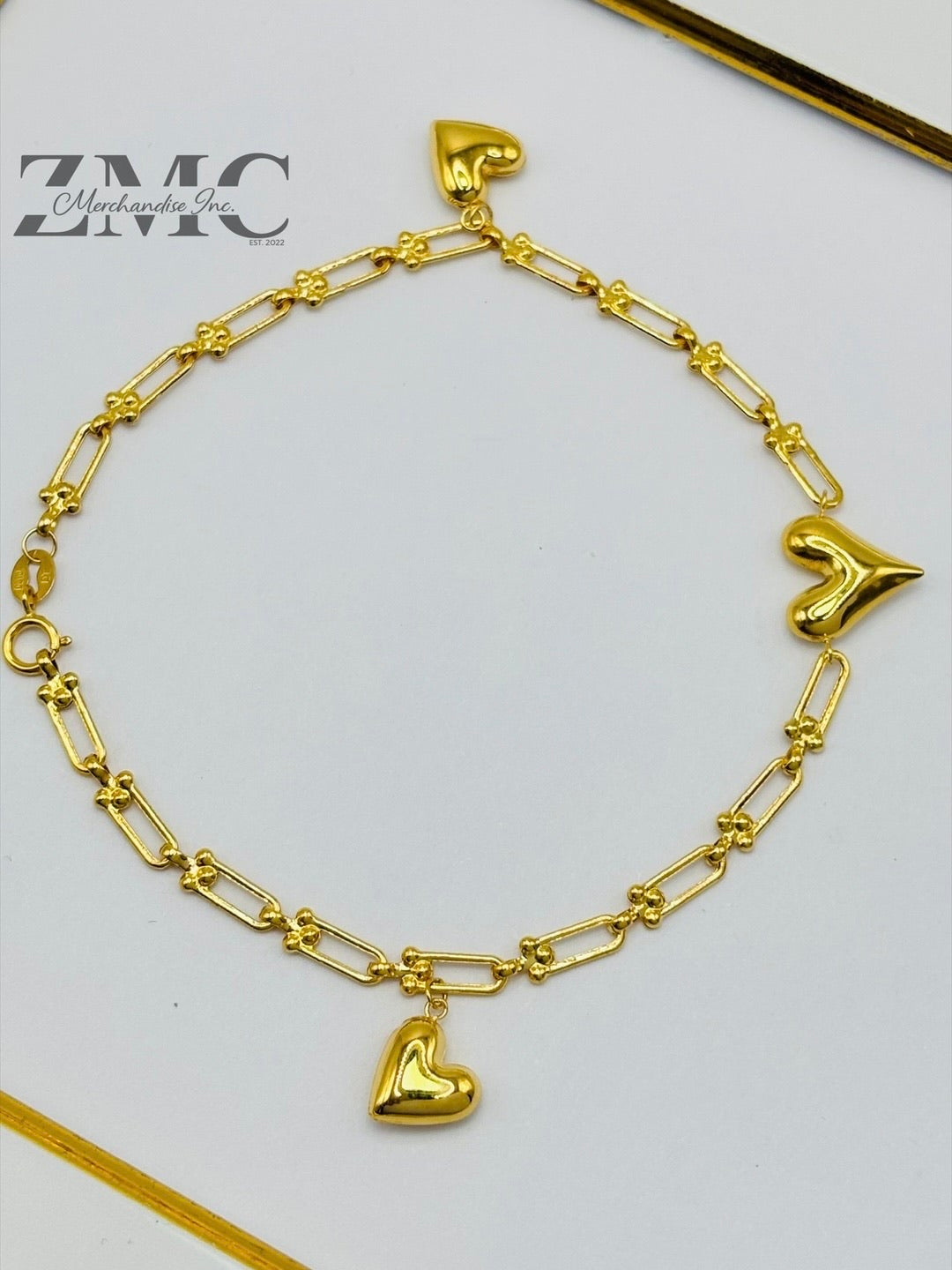 18K Gold Heart Charms Flat Hardware Bracelet