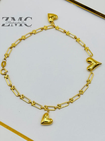 18K Gold Heart Charms Flat Hardware Bracelet