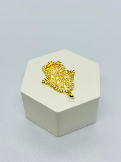 18K Gold Hamsa Moissanite Diamond Pendant