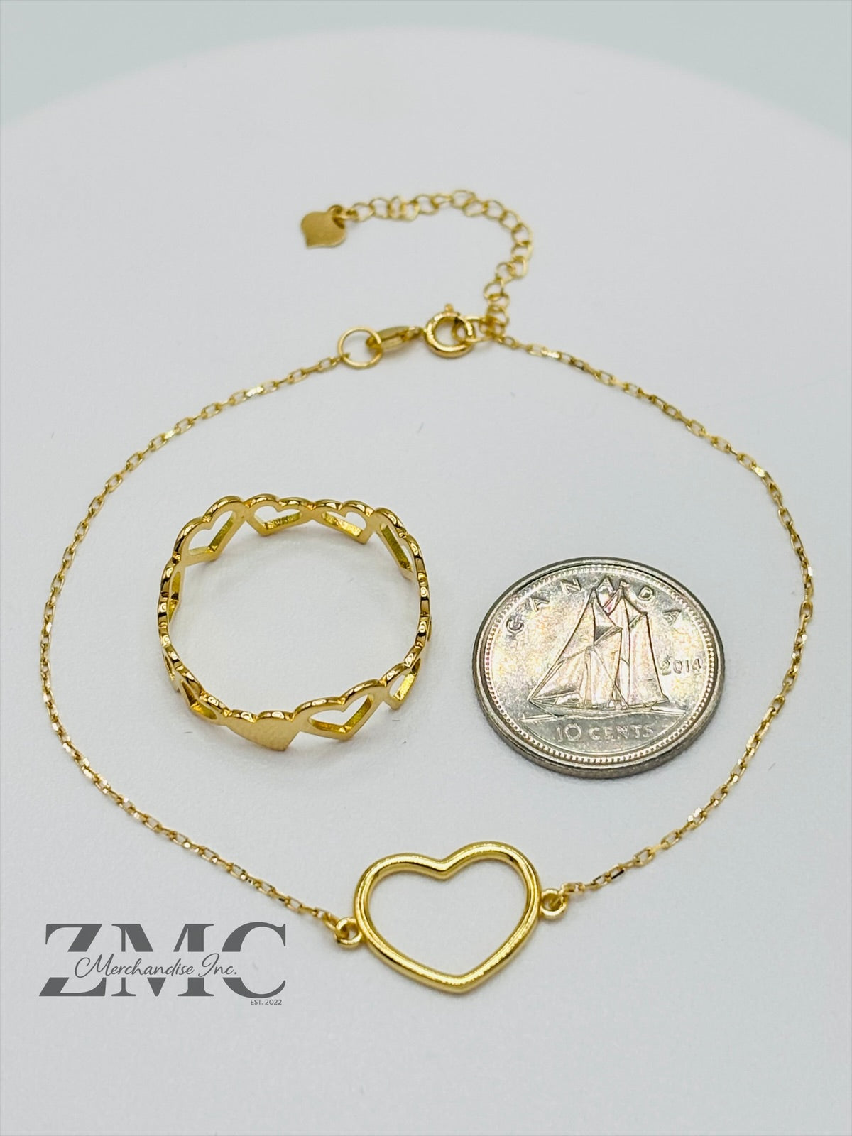 18K Gold Open Heart Ring and Bracelet Set