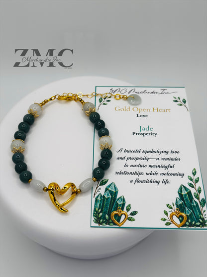 18K Gold Open Heart Jade Bracelet (Electroform Heart)