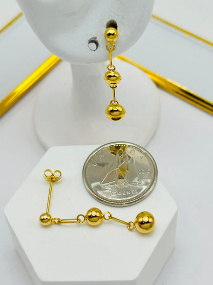 18K Gold Ball Dangling Earrings