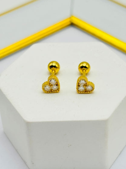 18K Gold Moissanite Diamond Heart Screw Earrings