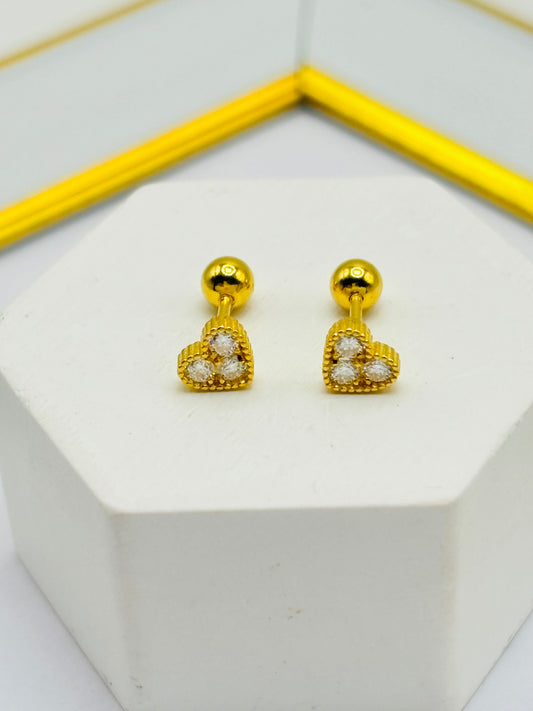18K Gold Moissanite Diamond Heart Screw Earrings