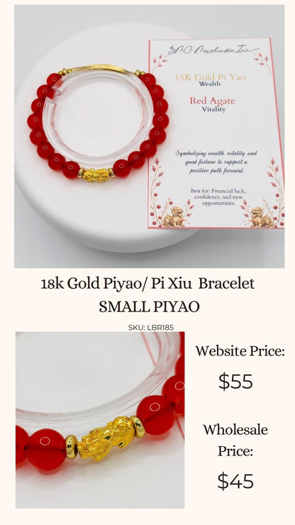 18K Gold Lucky Piyao/ Pi Xiu Red Agate Bracelet ( Hollow Empty Inside) SMALL PIYAO