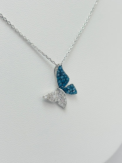 K18 White Gold Butterfly 0.50ct Natural Blue/White Diamonds Necklace