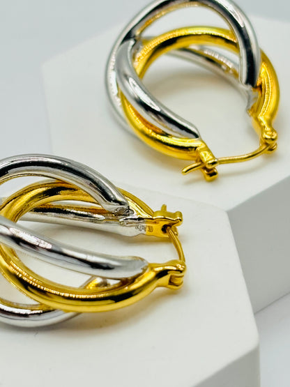 18K Gold Two Tone Loop Earrings (Electroform)