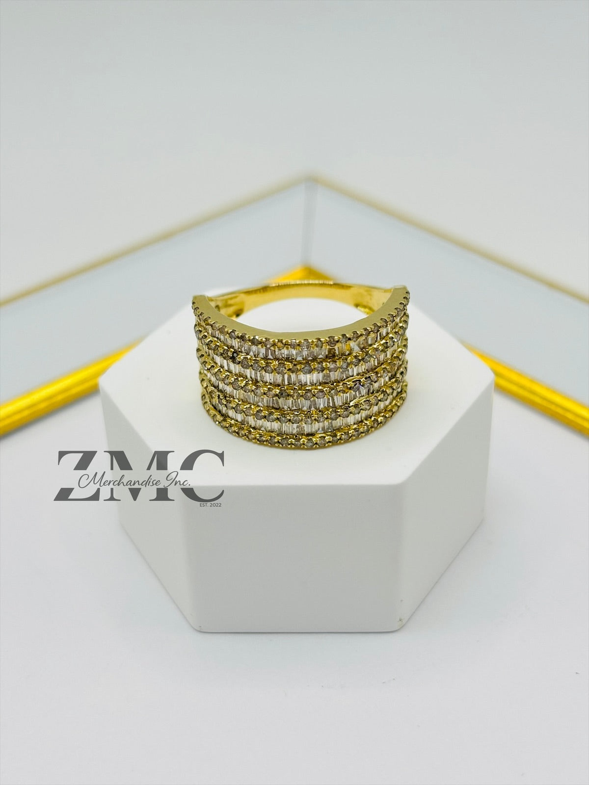 K18 Japan 4 Layered Natural Diamond Baguette Ring 1.5 carat