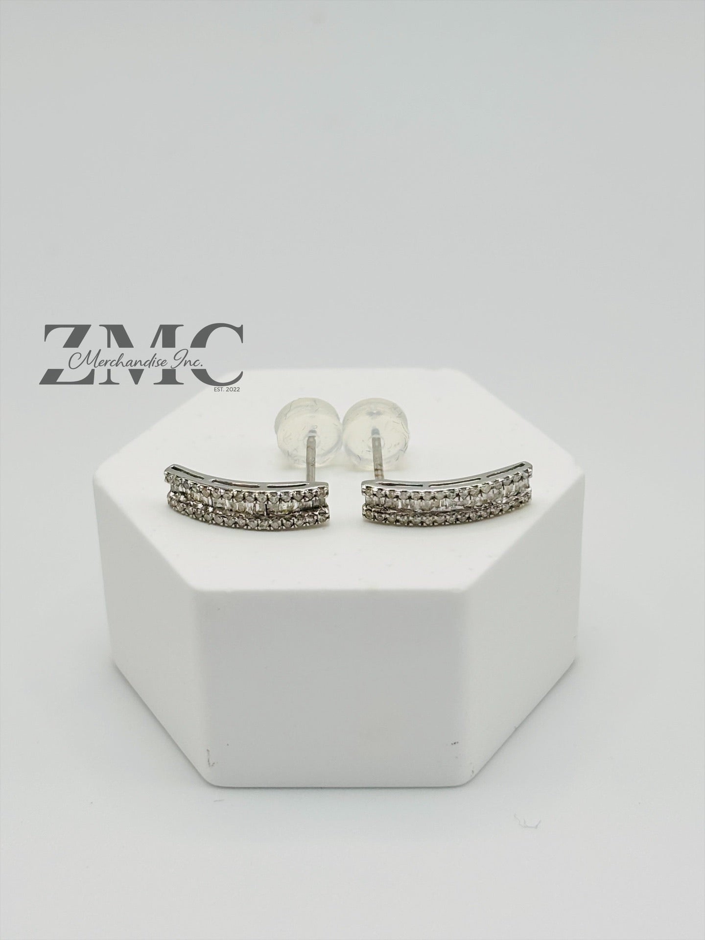 18K White Gold Baguette Half Loop Stud Earrings 0.34 carat Natural Diamond