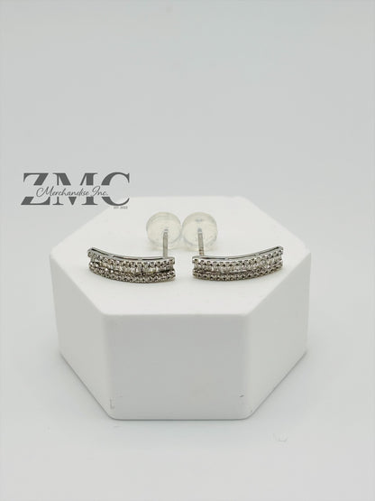 18K White Gold Baguette Half Loop Stud Earrings 0.34 carat Natural Diamond