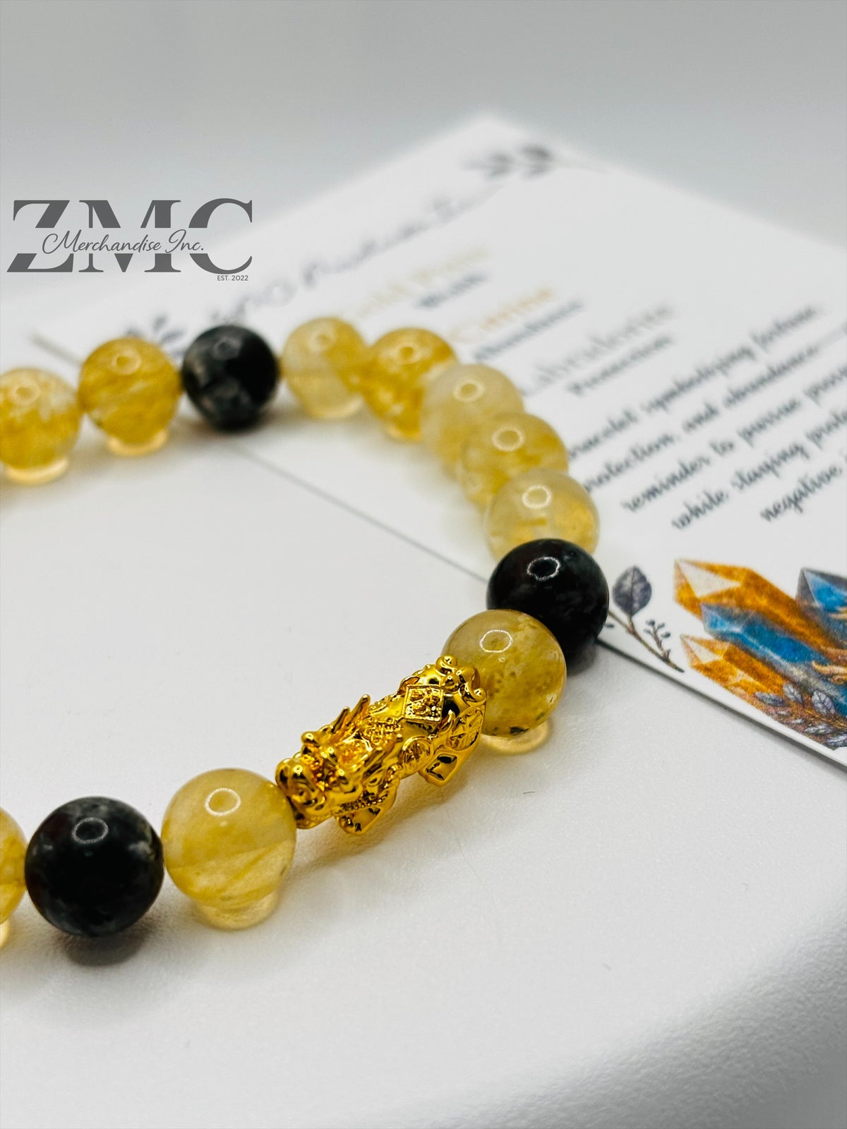 18K Gold Lucky Piyao/ Pi Xiu Citrine Labradorite Bracelet ( Hollow Empty Inside) Medium