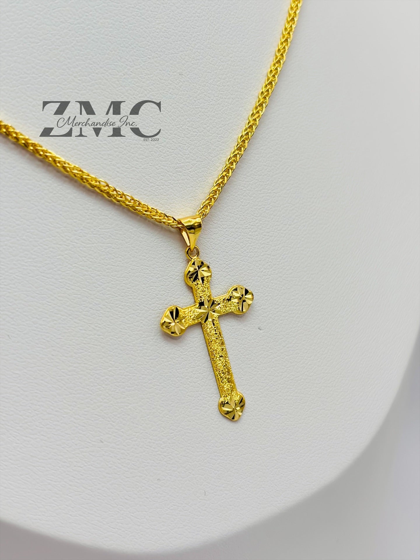 18K Gold Diamond Cut Cross Necklace