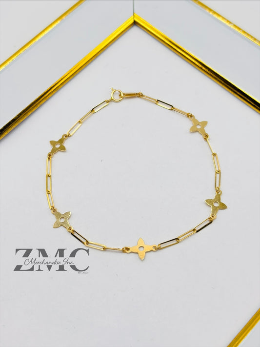 18K Gold Paperclip Flower Bracelet
