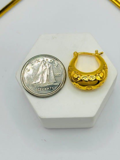 18K Gold Pattern Loop Earrings (Electroform)
