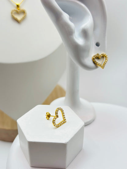 18K Gold Heart Necklace and Earrings Set