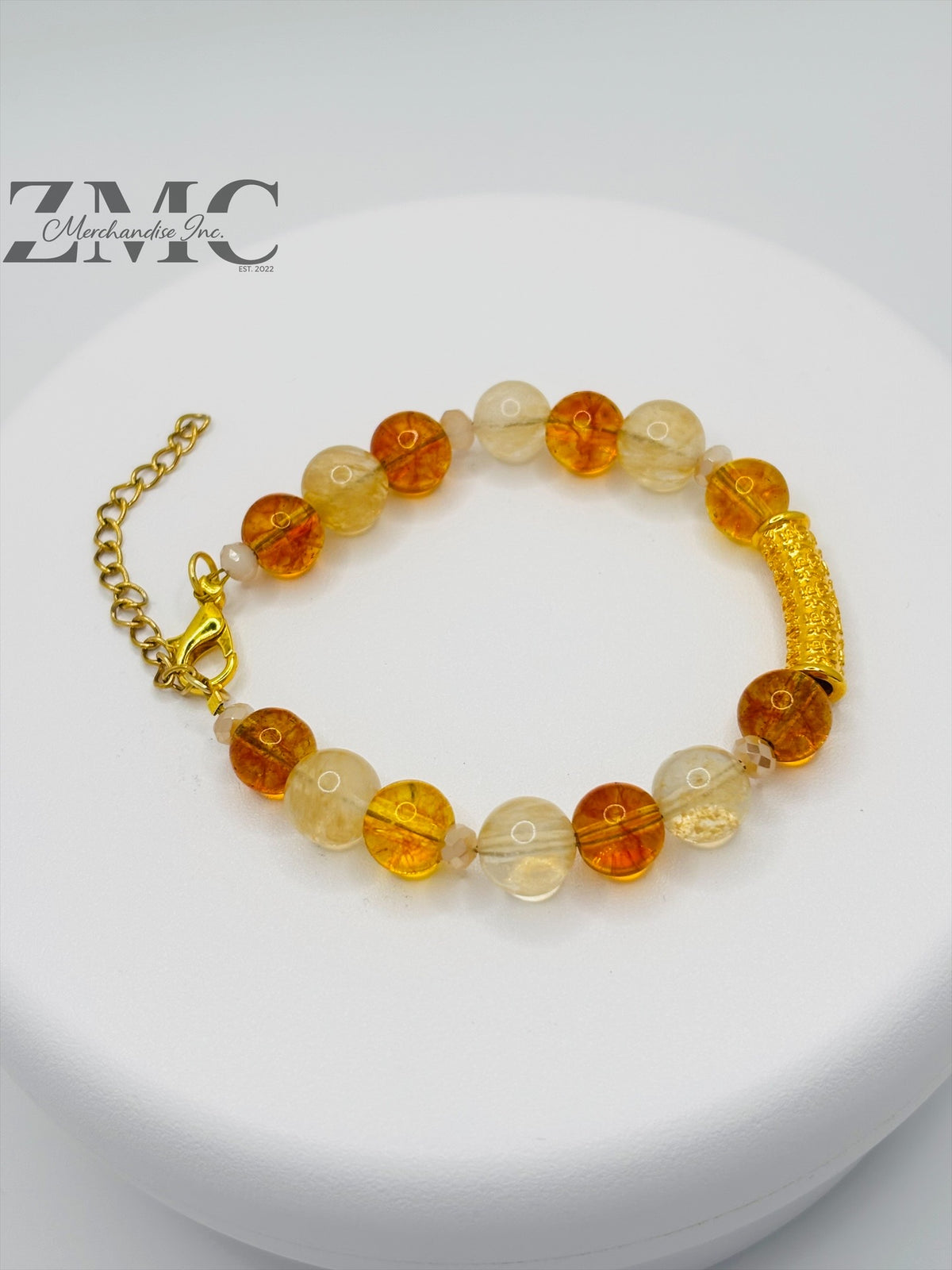 18K Gold  Lucky Baifu Tube Citrine Bracelet  ( Hollow Empty Inside)