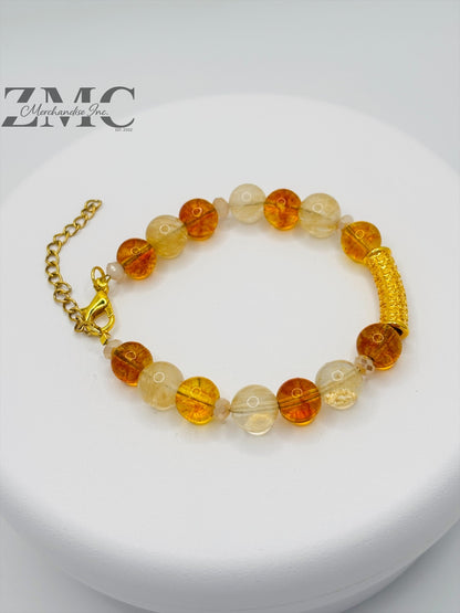 18K Gold  Lucky Baifu Tube Citrine Bracelet  ( Hollow Empty Inside)