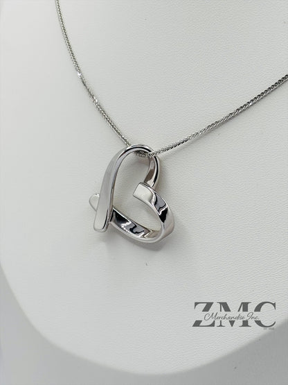 18K White Gold Open Heart Necklace