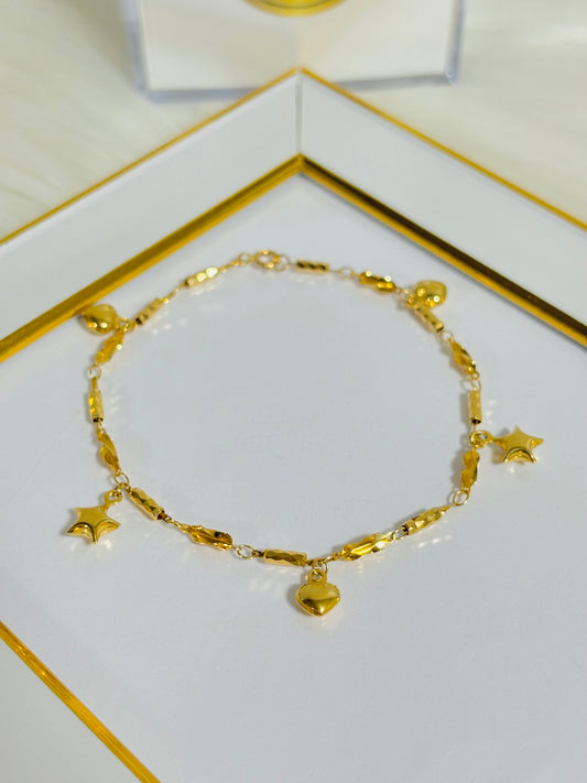 18K Gold Heart and Star Bracelet