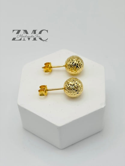 18K Gold Diamond Cut Ball Earrings