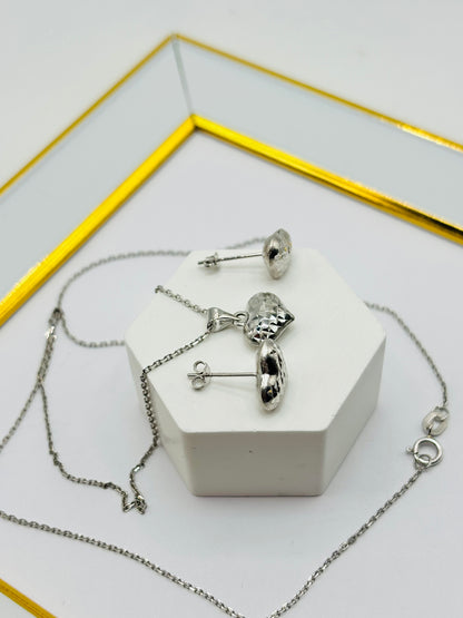 18K White Gold Necklace and Earrings Heart Set