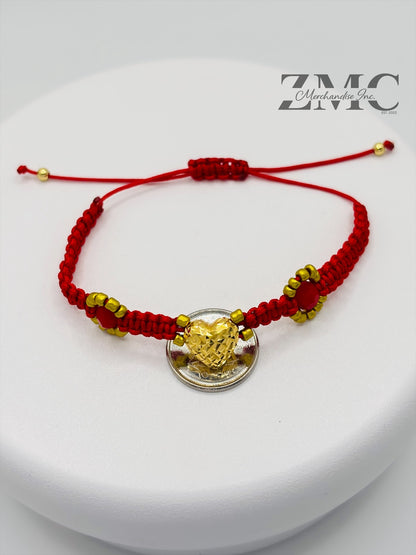 18K Gold Flower Red Heart String Bracelet
