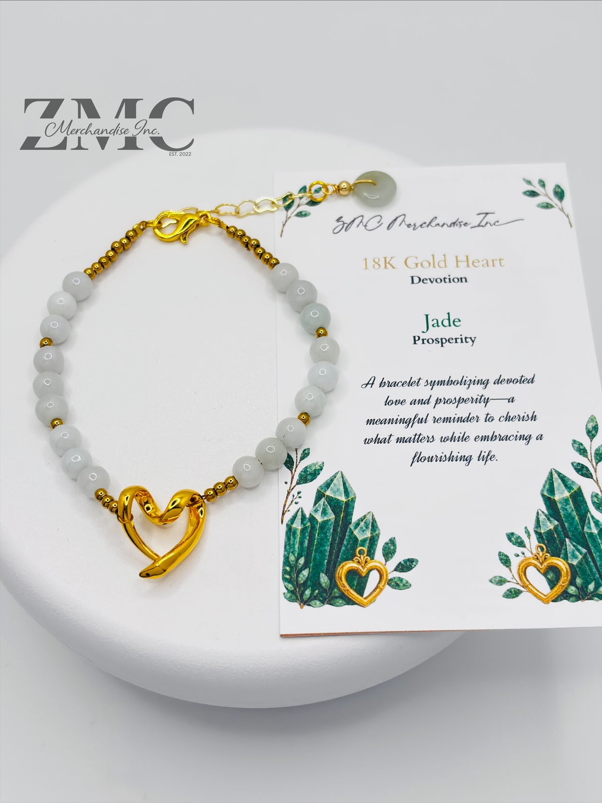18K Gold Open Heart Jade Bracelet (Electroform Heart)