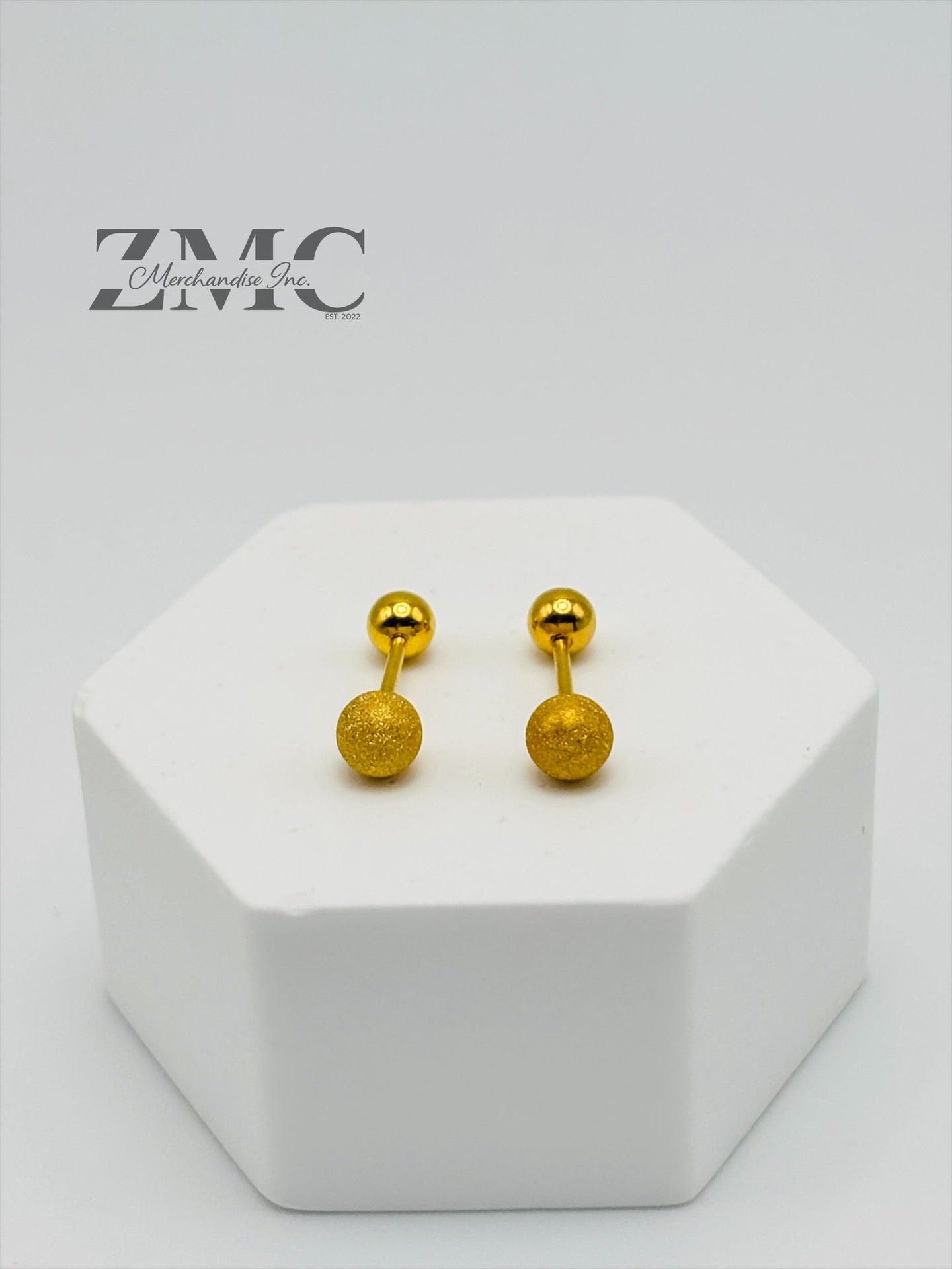 18K Gold Matte/Plain Ball Screw Earrings