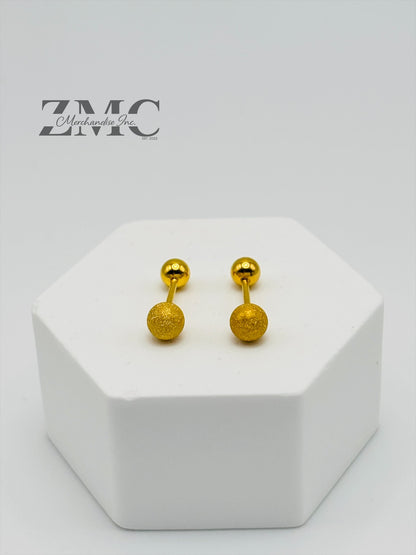 18K Gold Matte/Plain Ball Screw Earrings