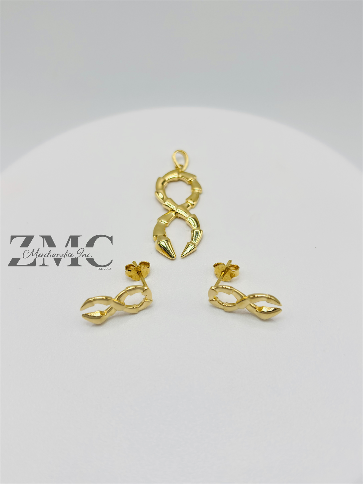 18K Gold Serpent Earrings and Pendant Set