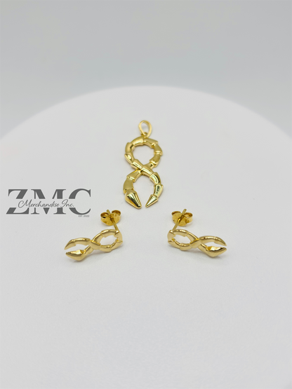 18K Gold Serpent Earrings and Pendant Set