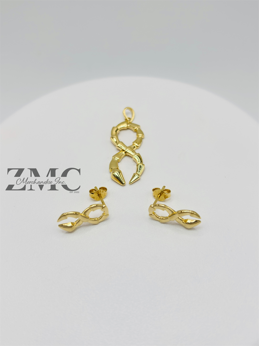 18K Gold Serpent Earrings and Pendant Set