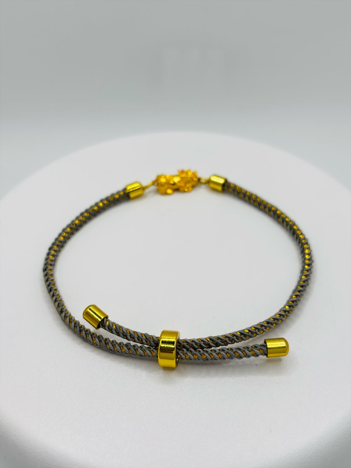 18K Gold Lucky Piyao/ Pi Xiu Gold/Gray String Bracelet ( Hollow Empty Inside) Small