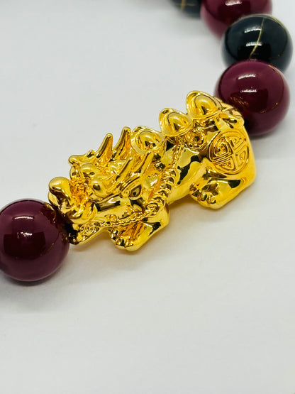 18K Gold  Lucky Piyao/ Pi Xiu Bracelet Red & Black ( Hollow Empty Inside) Extra Large Size
