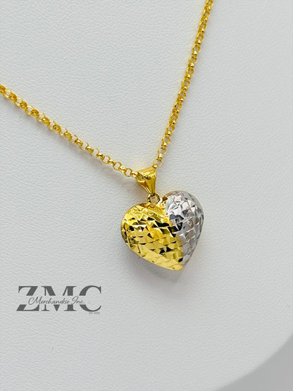 18K Gold Two-Tone Heart Necklace