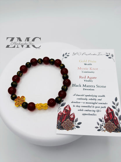 18K Gold Lucky Piyao/ Pi Xiu Mantra, Red Agate Bracelet ( Hollow Empty Inside) Small