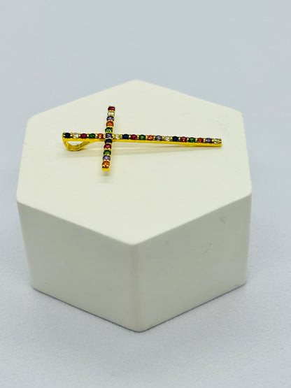 18K Gold Multicolour Cross Pendant