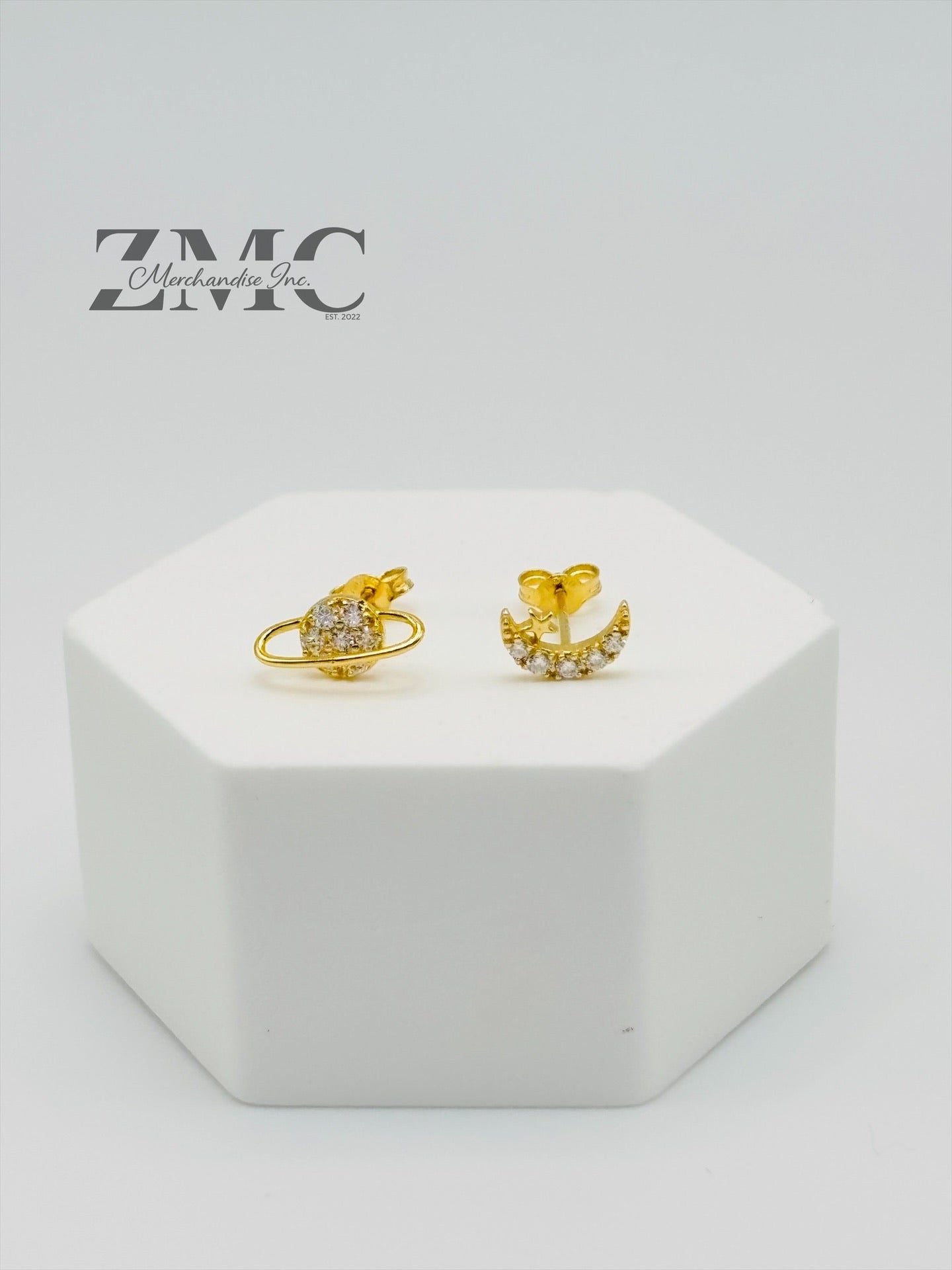 18K Gold Moon Moissanite Diamond Earrings